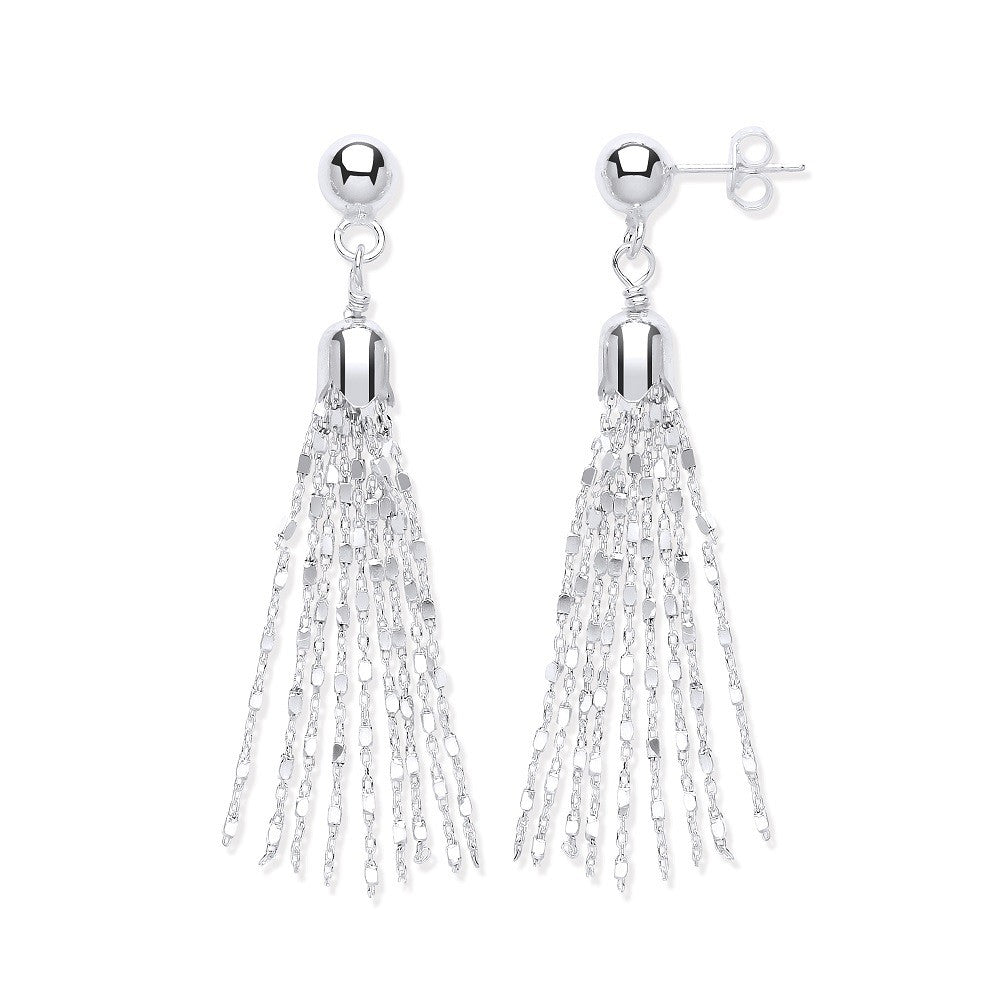 Silver D/C Belcher &amp; Box Link Tassle Earrings