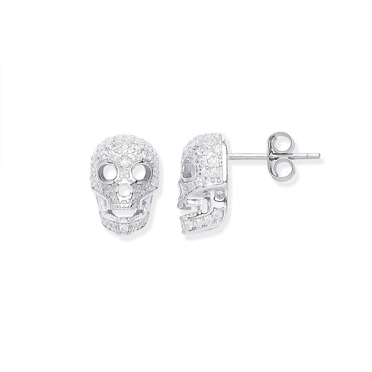 Silver Cz Skull Stud Earrings