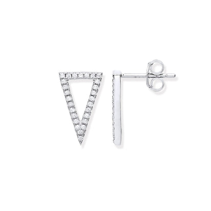 Silver Upside Down Cz Triangle Stud Earrings