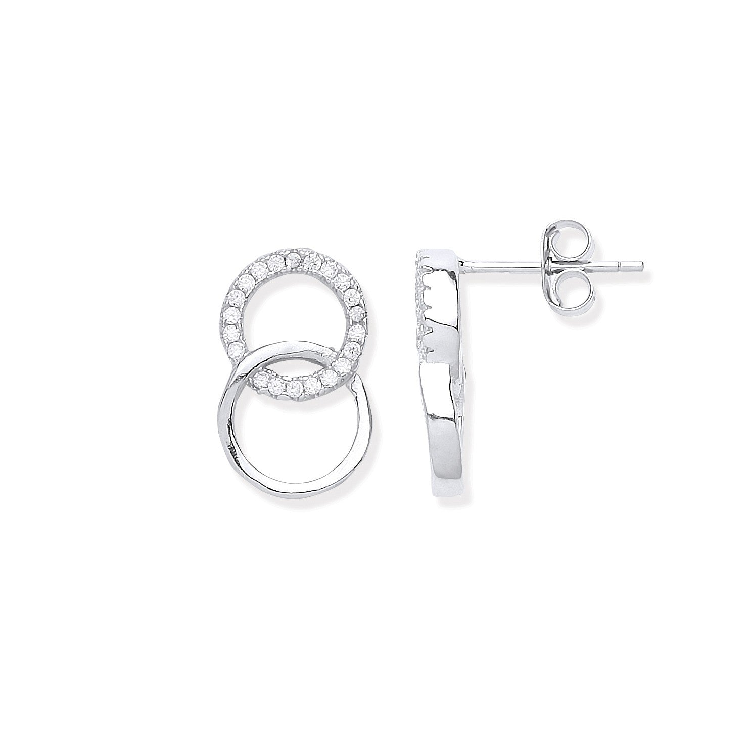 Silver Interlocking Circles Cz Stud Earrings