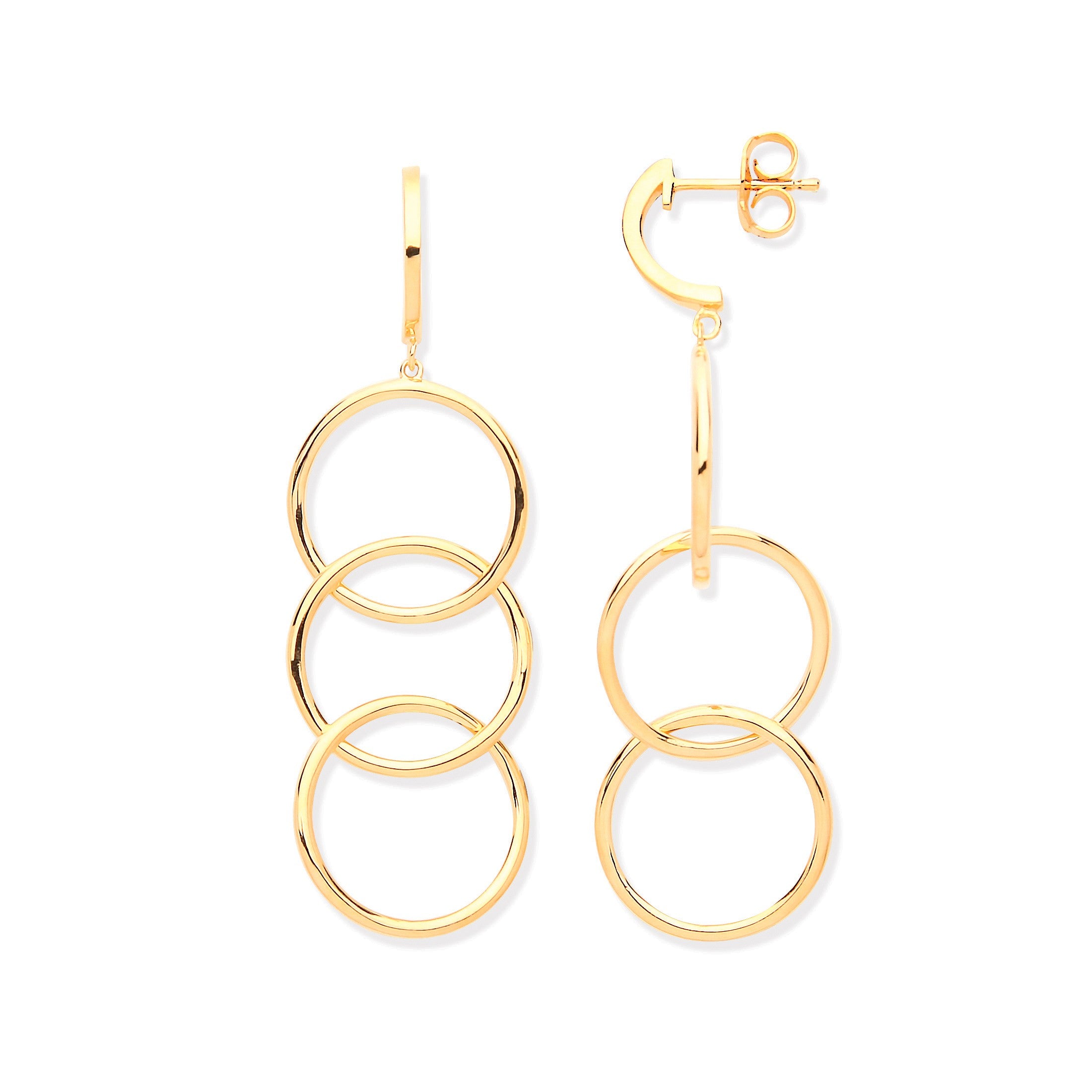 Yellow Gold Plated Silver Circles Drop Earrings