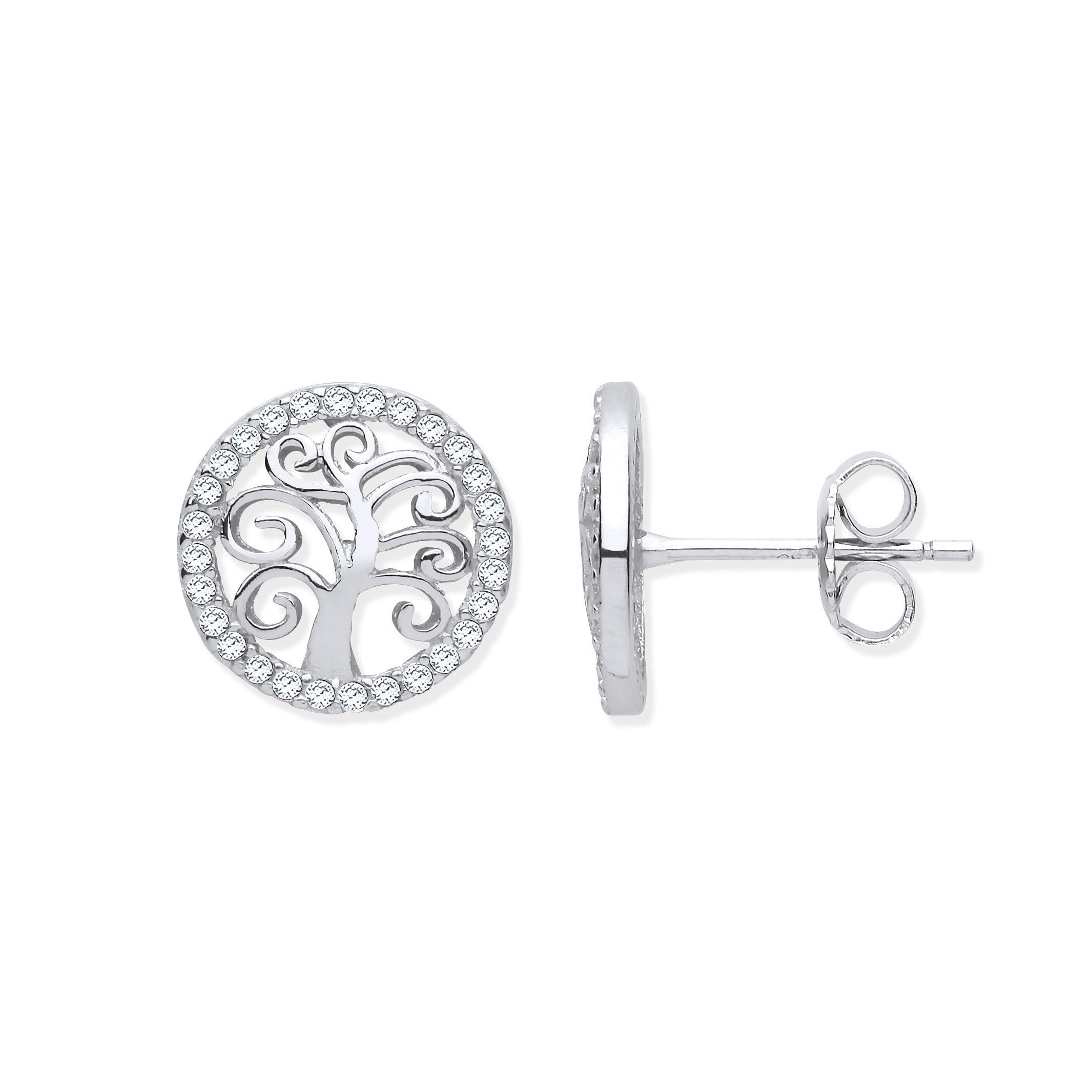 Silver Tree of Life CZ Stud Earrings