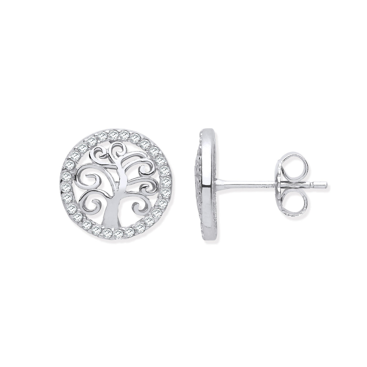 Silver Tree of Life CZ Stud Earrings