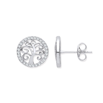 Silver Tree of Life CZ Stud Earrings