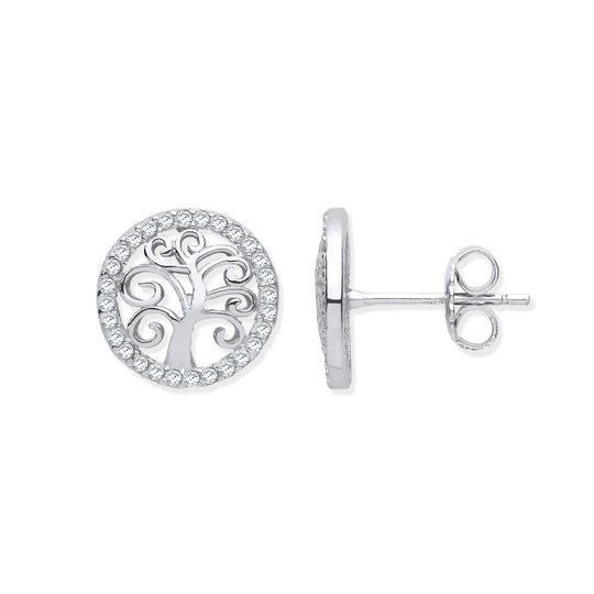 Silver Tree of Life CZ Stud Earrings