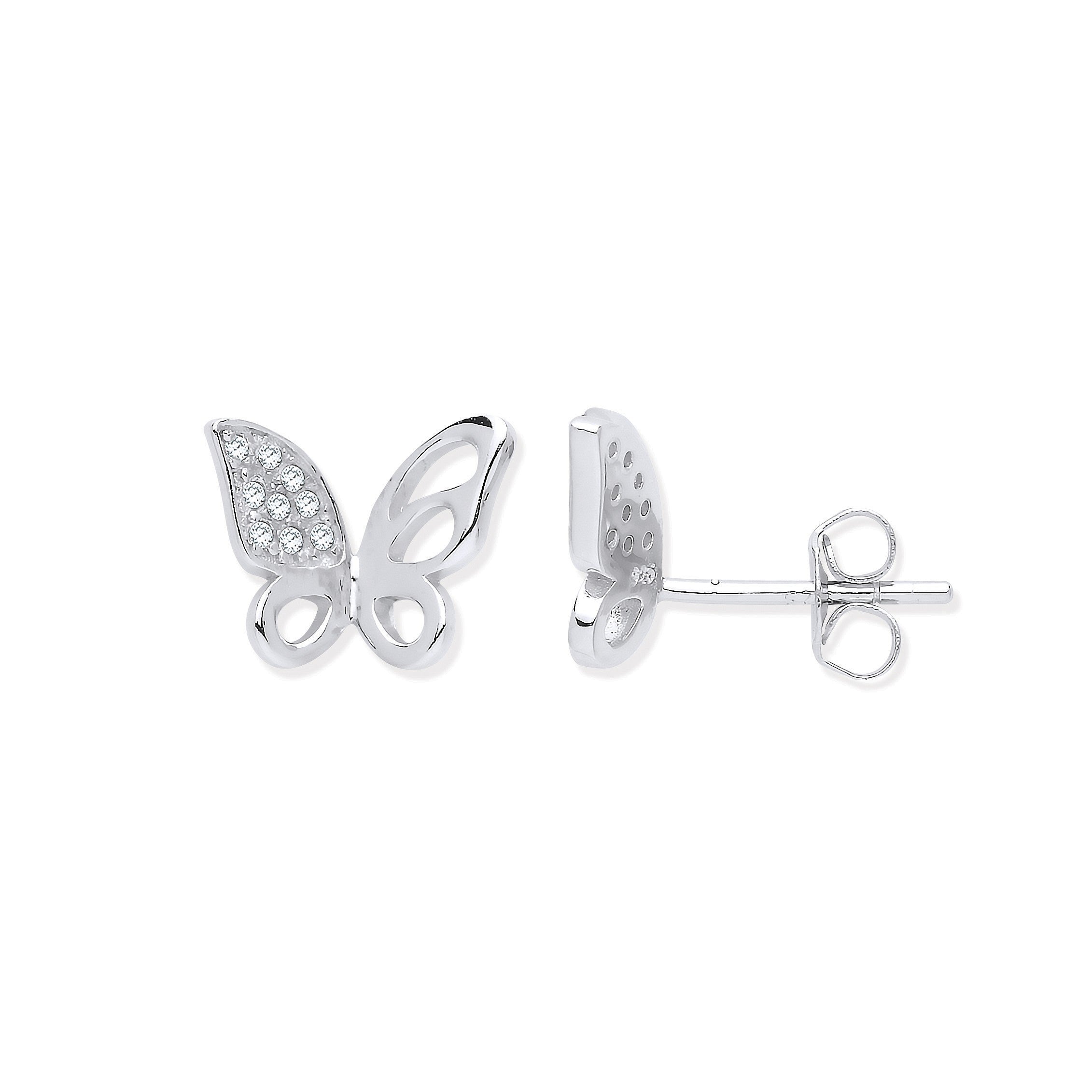 Silver CZ Open Butterfly Stud Earrings