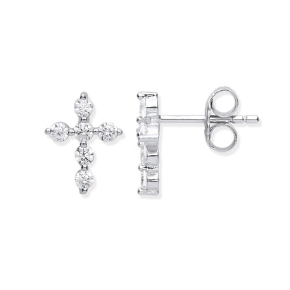 Silver CZ Small Cross Stud Earrings