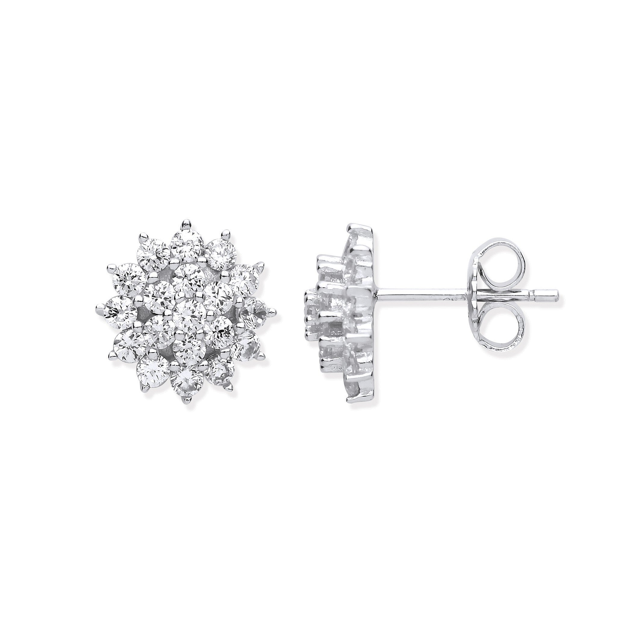 Silver Traditional CZ Cluster Studs