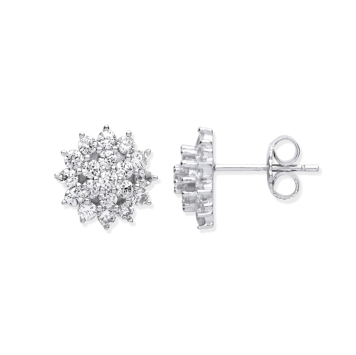 Silver Traditional CZ Cluster Studs