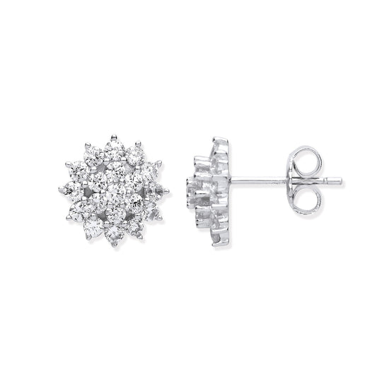 Silver Traditional CZ Cluster Studs