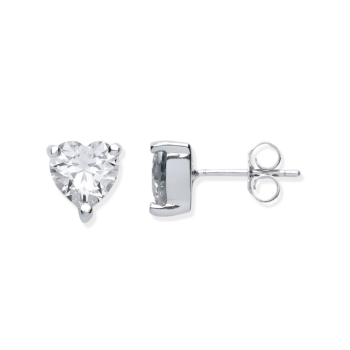 Silver Heart Cut CZ Stud Earrings