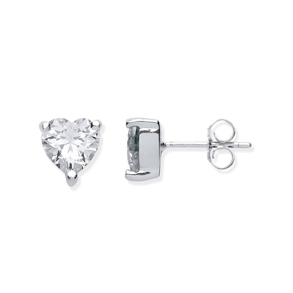 Silver Heart Cut CZ Stud Earrings
