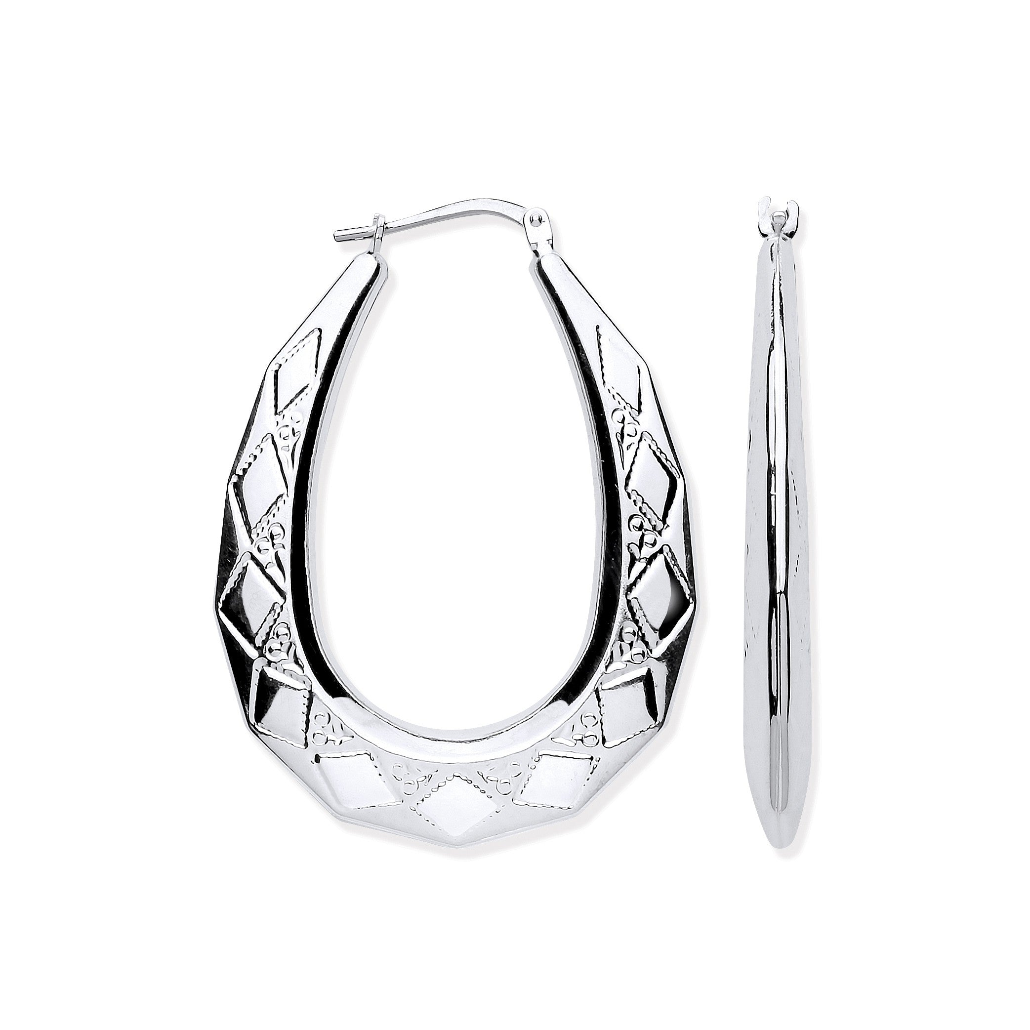 Silver Large D/C Oval Creoles