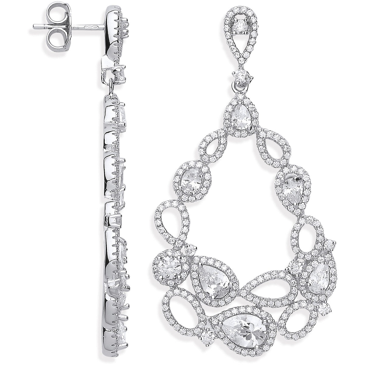 Silver Oval &amp; Pear Shaped CZ Fancy Drop Earrings