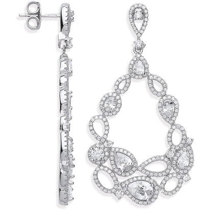 Silver Oval & Pear Shaped CZ Fancy Drop Earrings