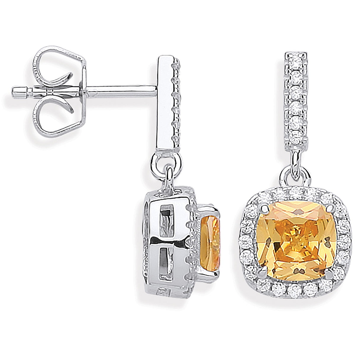 Silver Yellow CZ Drop Earrings