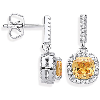 Silver Yellow CZ Drop Earrings
