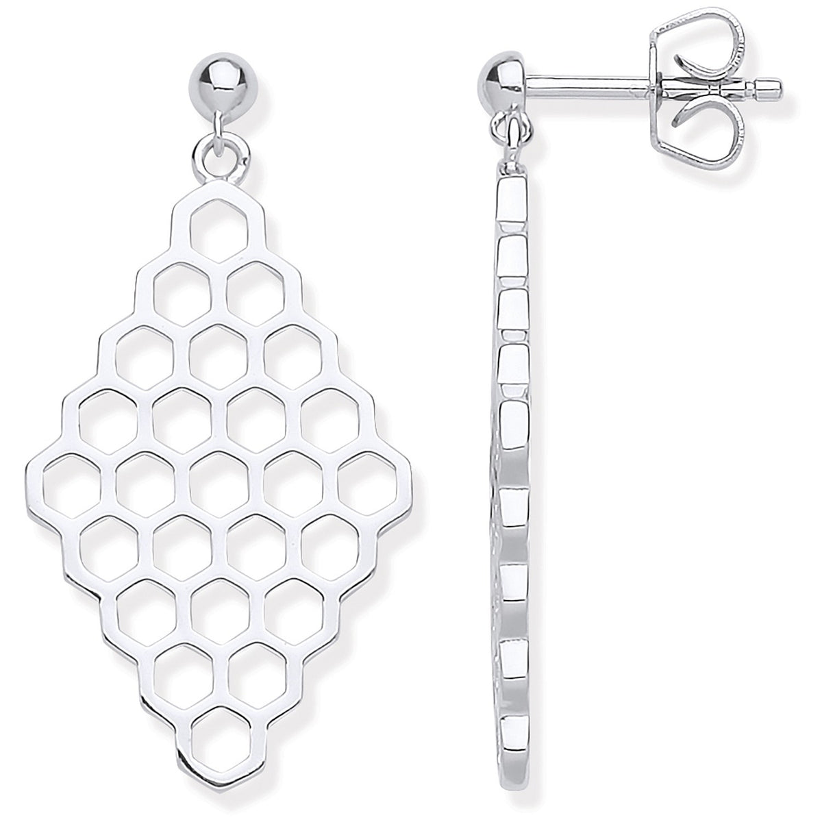 Silver Honeycomb Drop Earrings