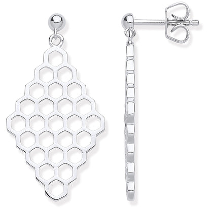Silver Honeycomb Drop Earrings