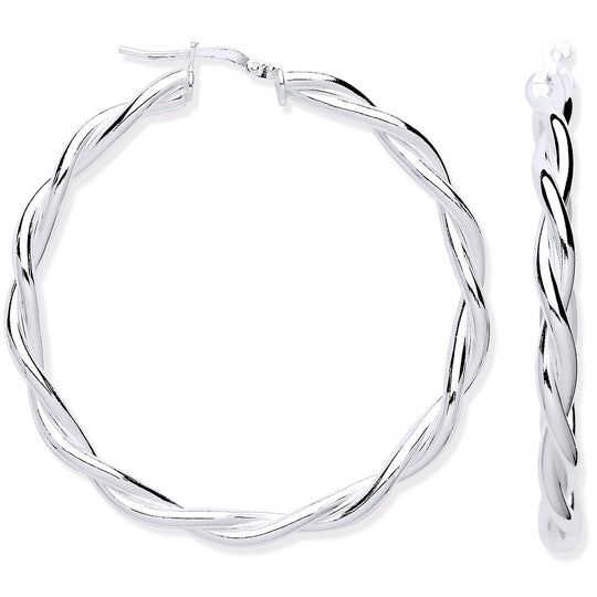 Silver Twist Hoop 40mm Earrings