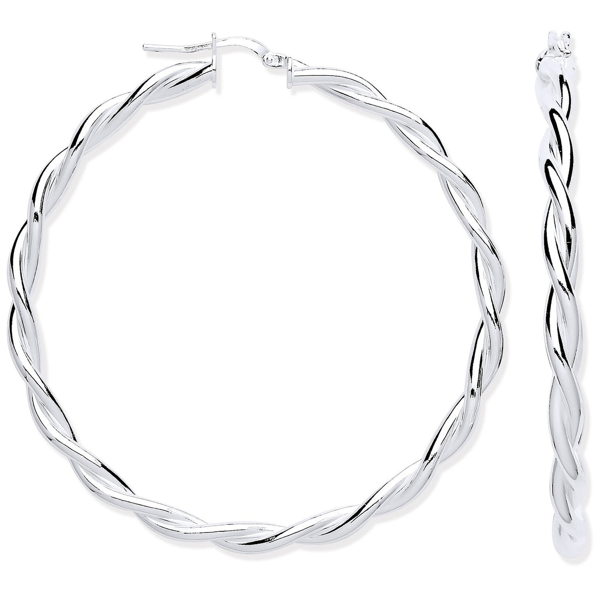 Silver Twist Hoop 50mm Earrings