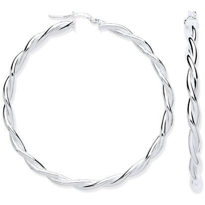 Silver Twist Hoop 50mm Earrings