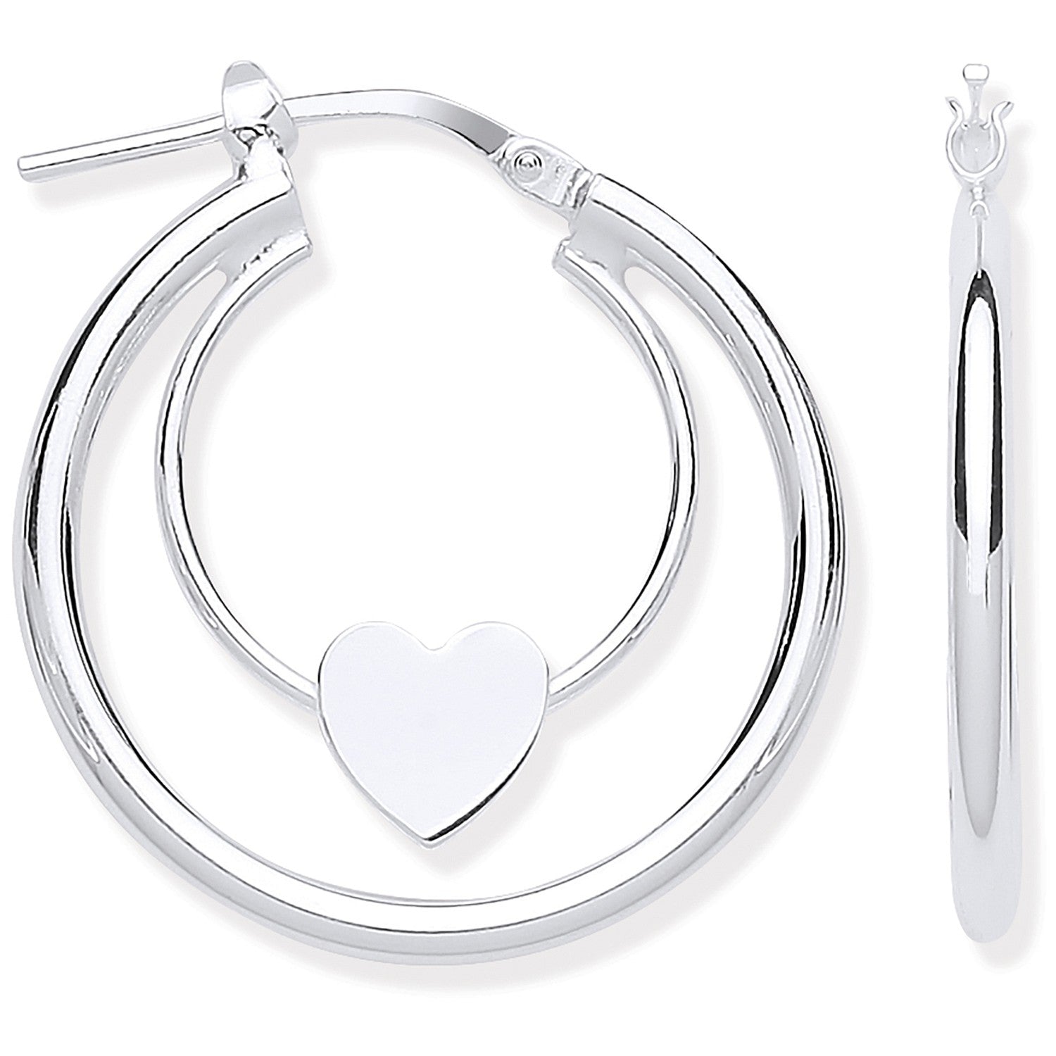 Silver Double Tube Heart Hoop Earrings