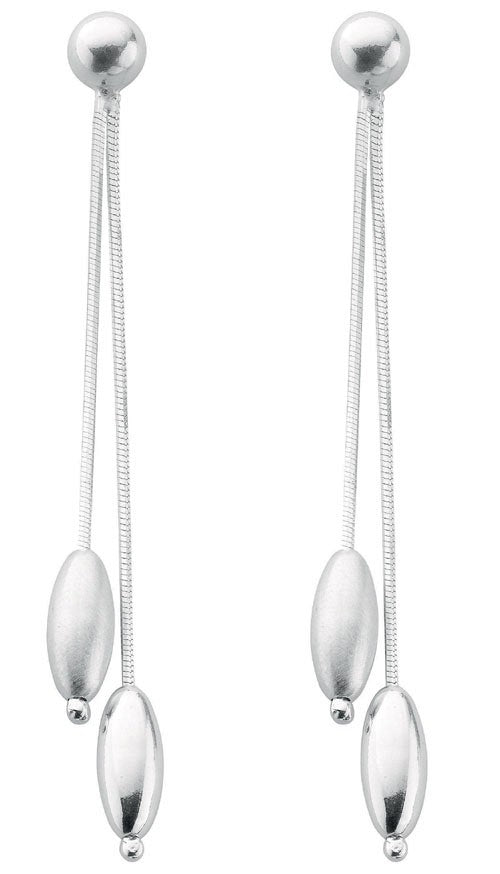 Silver Double-Strand Oval Drop Earrings