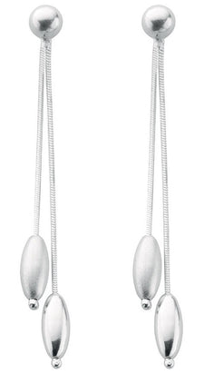 Silver Double-Strand Oval Drop Earrings