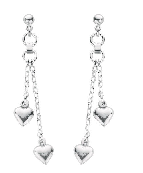 Silver 2-Strand Heart Drop Earrings