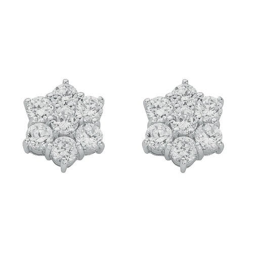 Silver Fancy Cluster Cz Stud Earrings