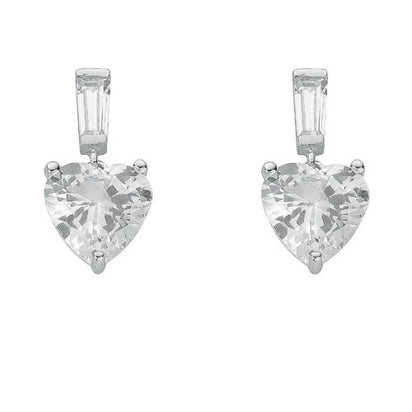 Silver Cz Heart Drop Stud Earrings