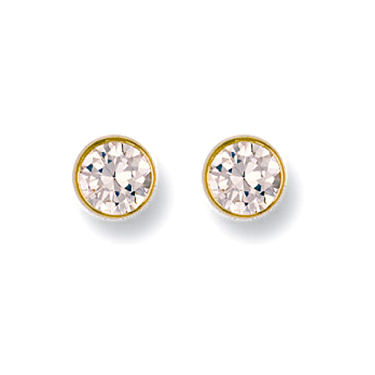 9ct Yellow Gold 6mm Rubover Set Cz Studs