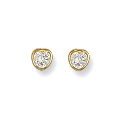 9ct Yellow Gold Rubover Set Heart Shaped Cz Studs