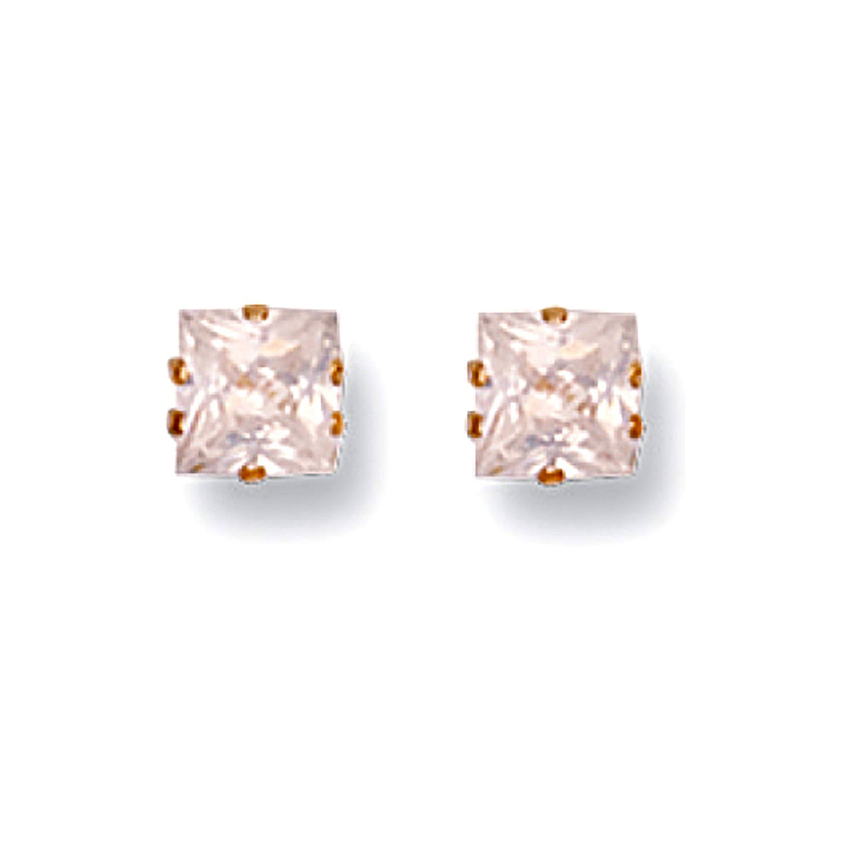 9ct Yellow Gold 6mm Claw Set Princess Cut Cz Studs