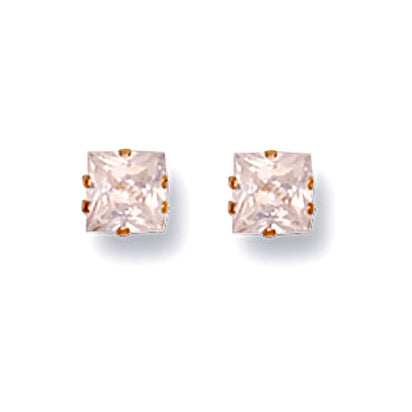 9ct Yellow Gold 6mm Claw Set Princess Cut Cz Studs