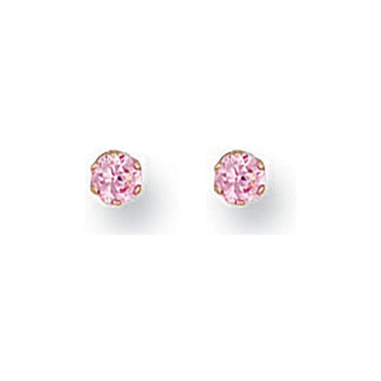 9ct Yellow Gold 3mm Claw Set Pink Cz Studs