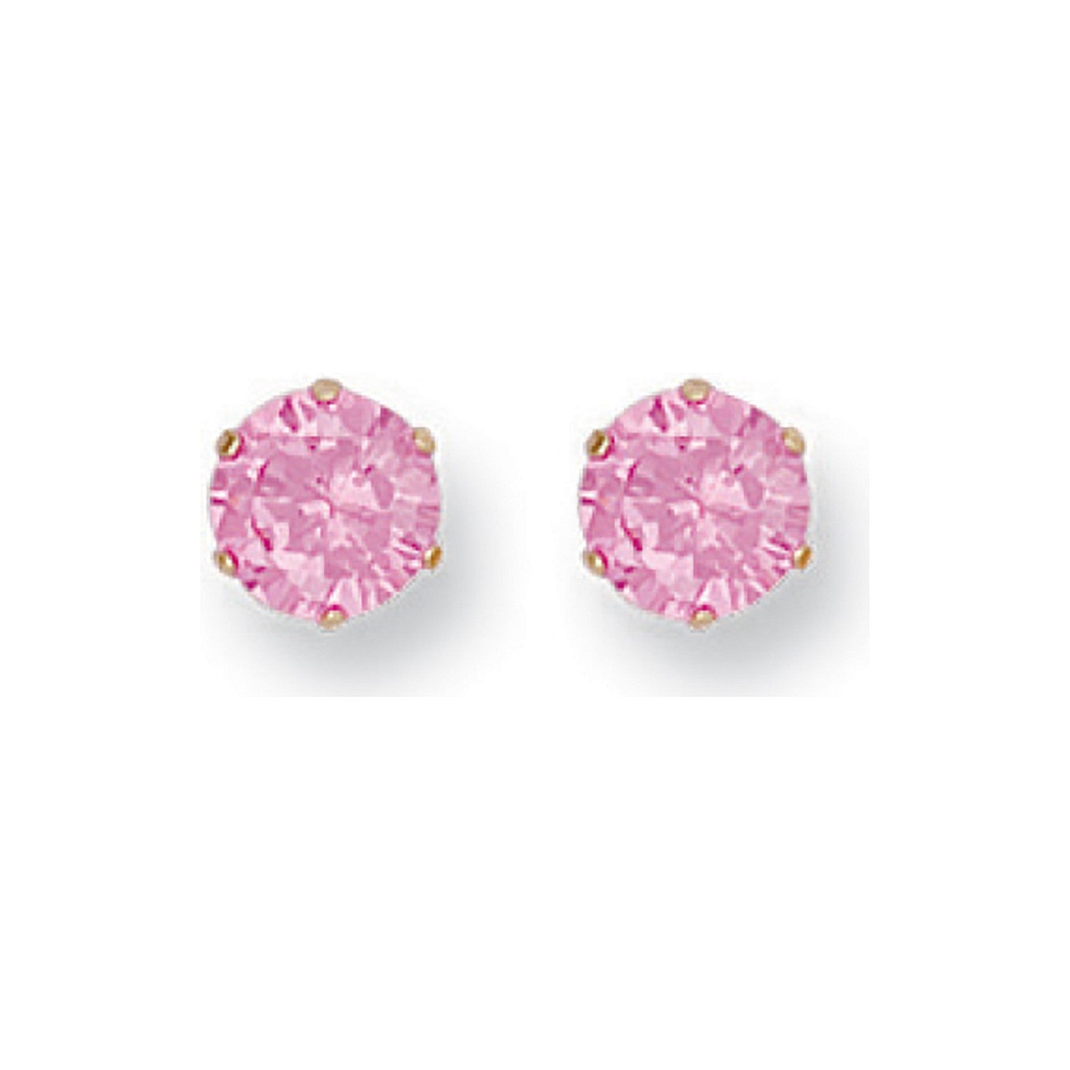 Yellow Gold 6mm Claw Set Pink Cz Studs