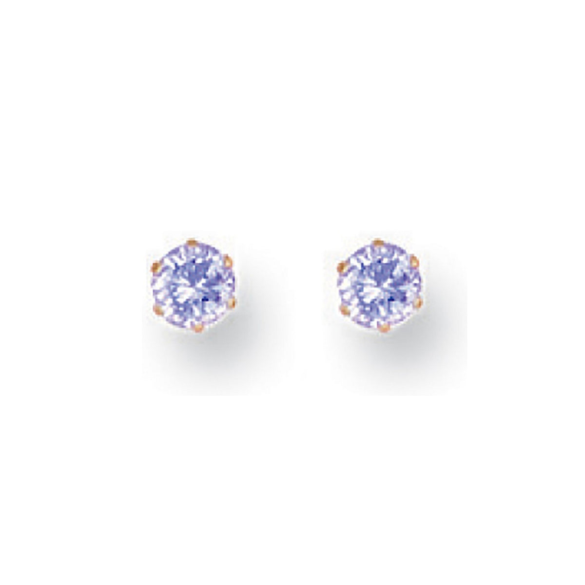 Yellow Gold 3mm Claw Set Lavander Cz Studs