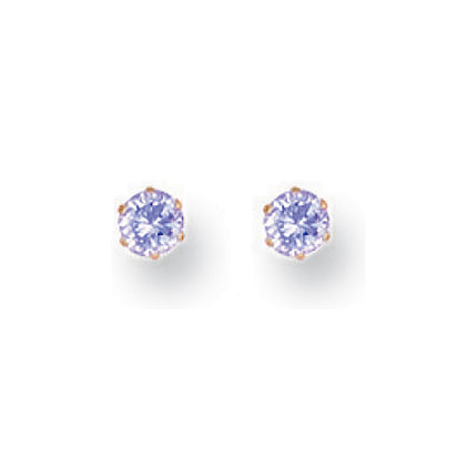 Yellow Gold 3mm Claw Set Lavander Cz Studs