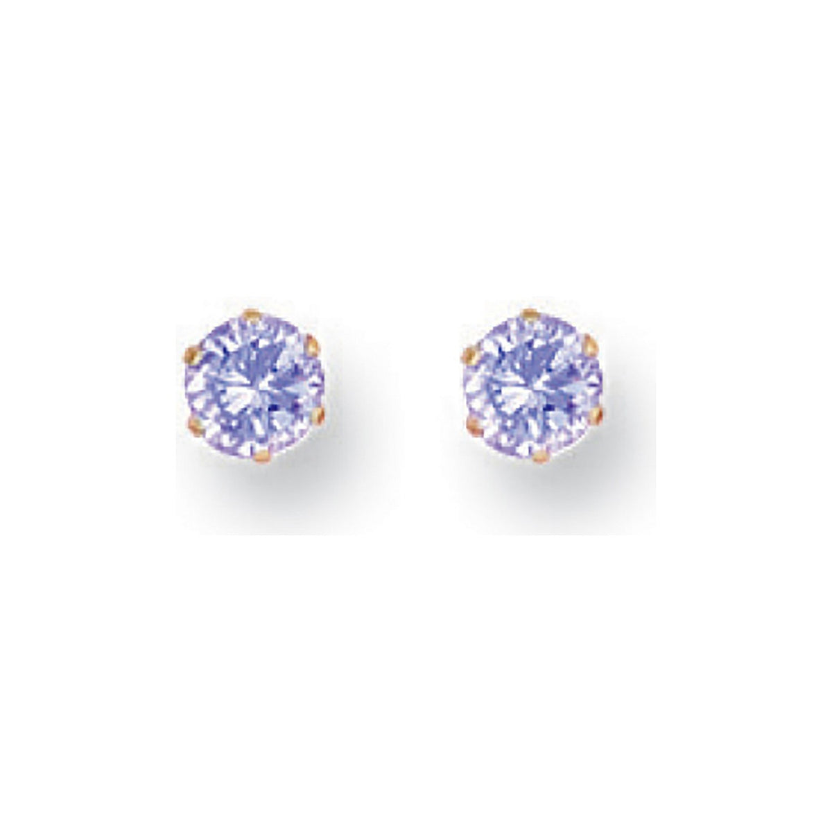 Yellow Gold 4mm Claw Set Lavander Cz Studs