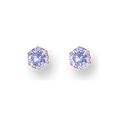 Yellow Gold 4mm Claw Set Lavander Cz Studs