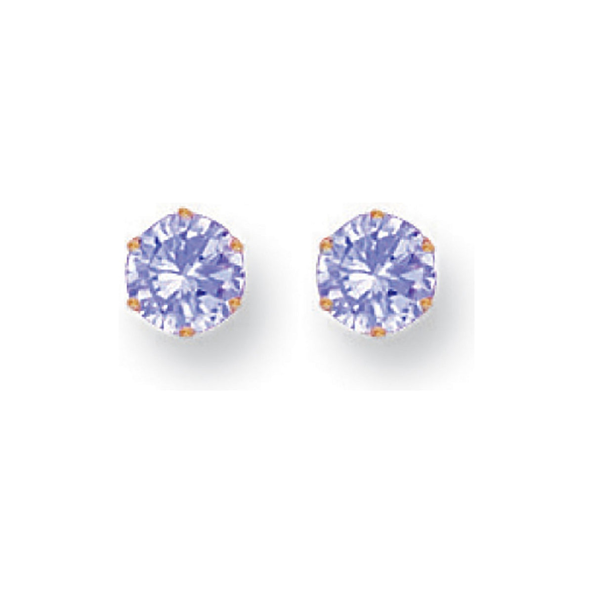 Yellow Gold 5mm Claw Set Lavander Cz Studs