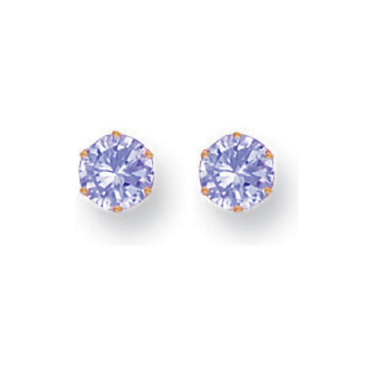 Yellow Gold 5mm Claw Set Lavander Cz Studs