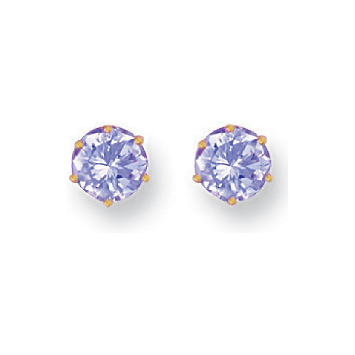 Yellow Gold 6mm Claw Set Lavander Cz Studs