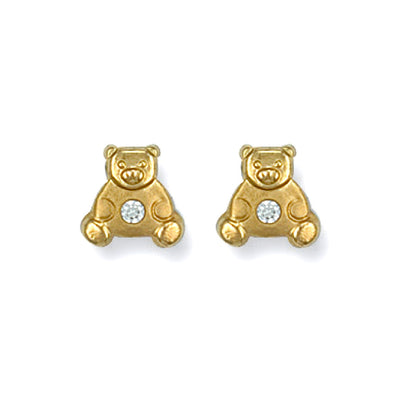 Yellow Gold Cz Teddy Bear Studs