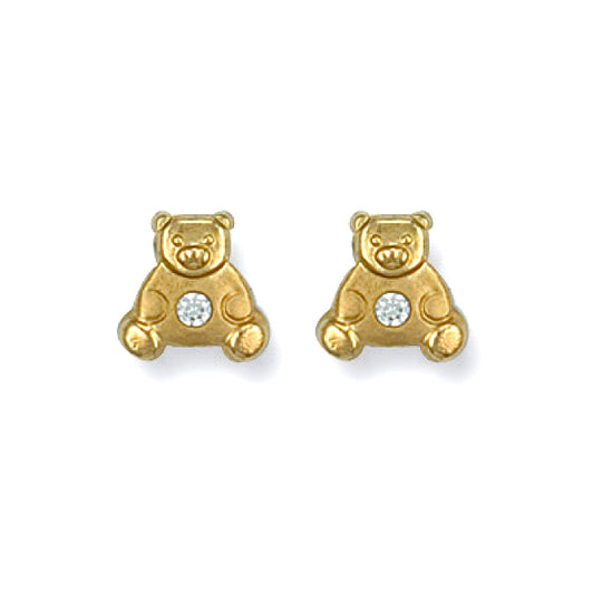 Yellow Gold Cz Teddy Bear Studs