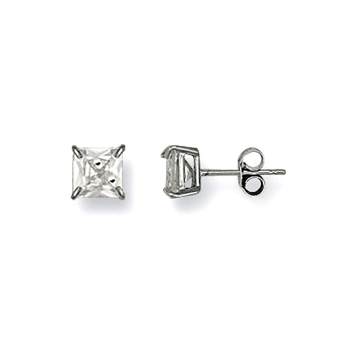 White Gold 6mm Claw Set Princess Cut Cz Studs