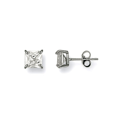 White Gold 6mm Claw Set Princess Cut Cz Studs