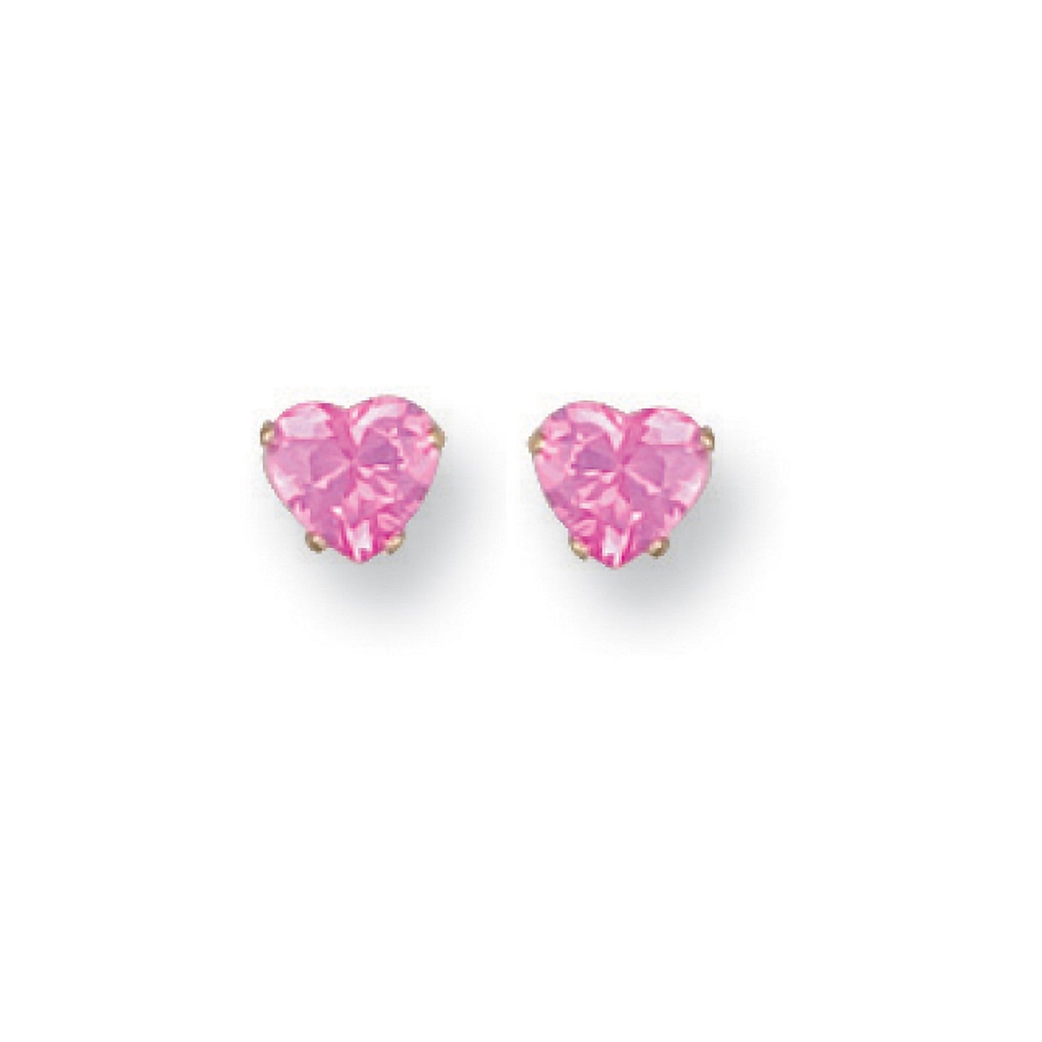 Yellow Gold Claw Set Pink Cz Studs